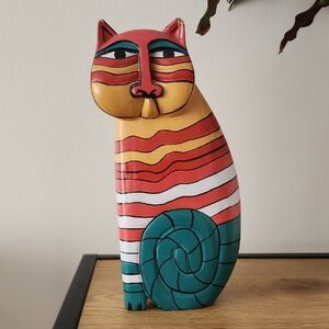 Laurel BurchHandcrafted Multicolor Striped Cat Figurine – Decorative Home Accent